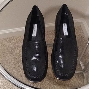NEW Vintage Anne Klein Black Leather Flat Loafers